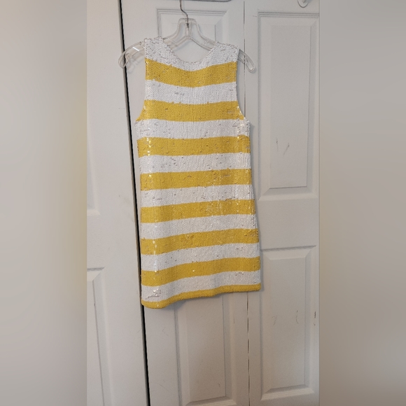 NWT Sequin Yellow and White Striped Dress - Size Small - Picture 3 of 7